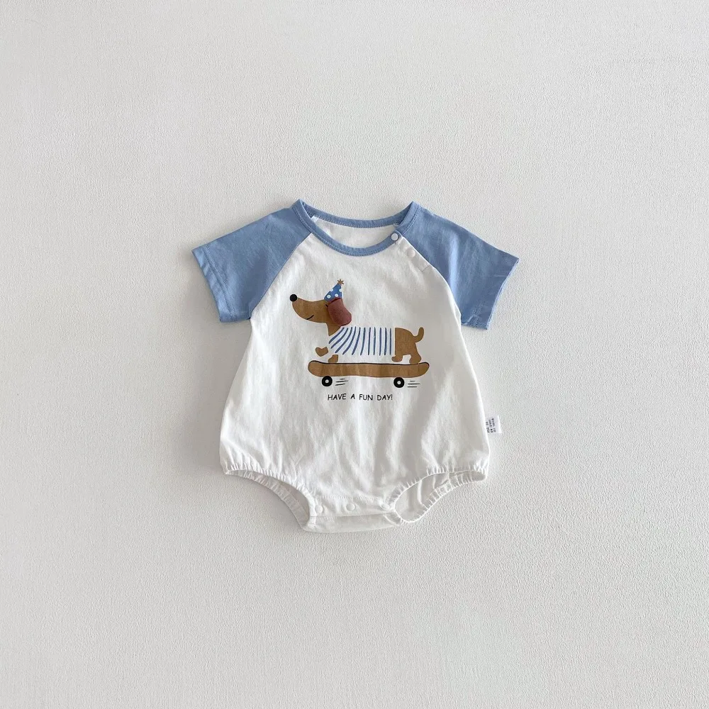 Cute Newborn Baby Romper 0-2Years Infant Boy Girl Short Sleeve O-Neck Cartoon Dog Pattern Cotton Outfits Summer Clothes