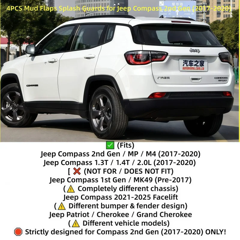 4PCS Mud Flaps Splash Guards For Jeep Compass 2nd Gen MP M4 2017 2018 2019 2020 Front Rear Fender Protectors Car Accessories