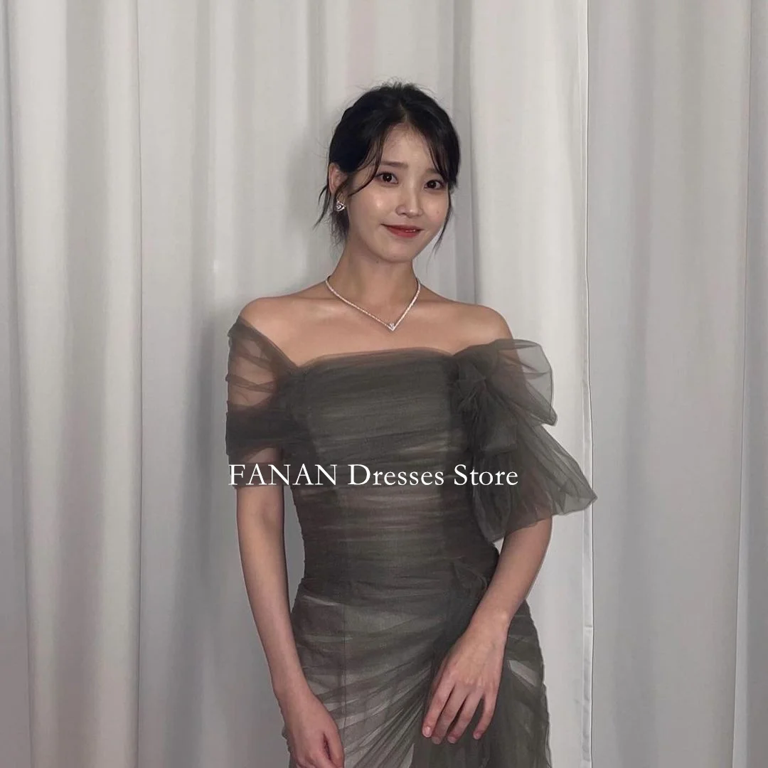 FANAN Customized Mermaid Evening Party Dresses Tulle Korea Green Ruched Wedding Women  Gowns Event Prom Gowns Customized