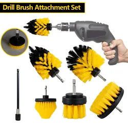 6Pcs Drill Brush Attachment Set Multipurpose Nylo Electric Cleaning Scrub Brush Kit with Extend Connecting Rob for Bathroom Tub