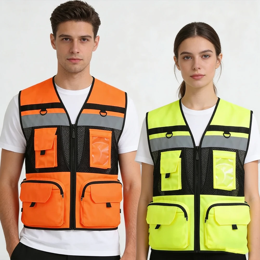 

Road Buliding Construction Workwear Vest Working Clothes Hi Vis Vest Custom Logo Multipocket Work Clothing