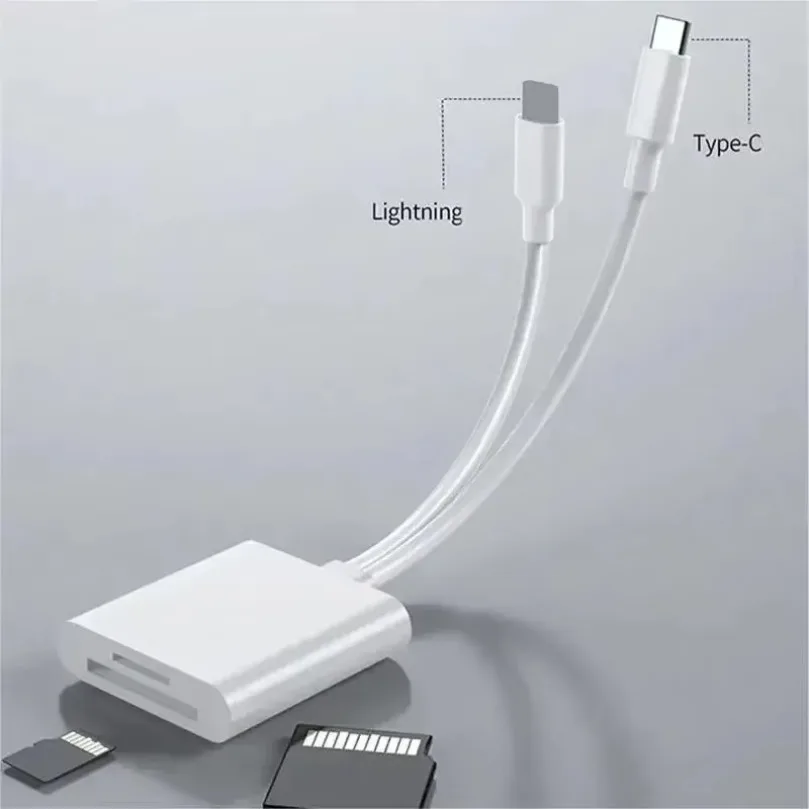 Fast Transfer SD TF Card Reader Lightning and Type-C Dual Interface Adapter for iPhone iPad MacBook Laptop Camera Home Office