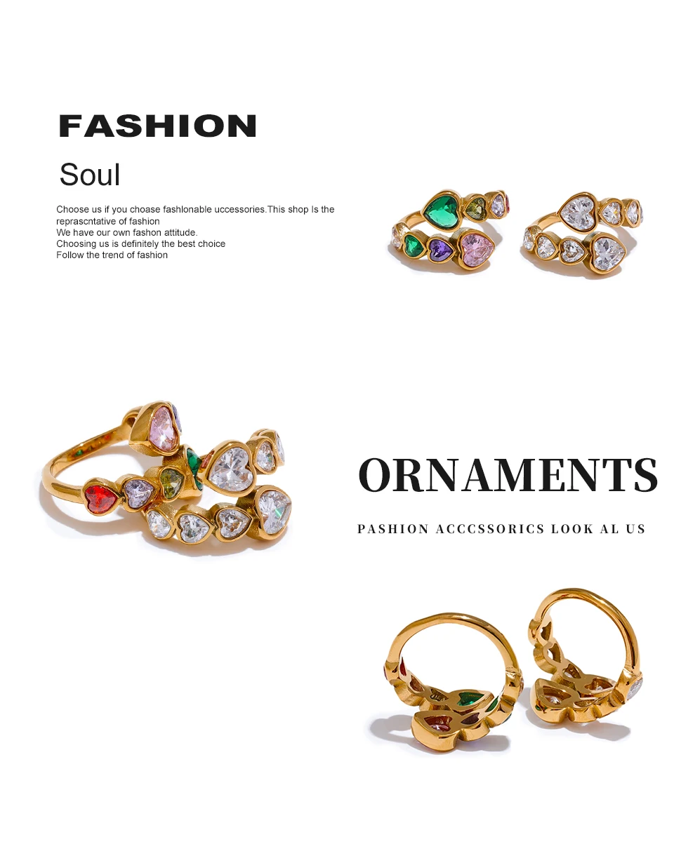 Yhpup Zarte Zirkonia Herz Edelstahl Gold Farbe Einstellbar Mode Offenen Ring Hohe Qualität Chic Charm Schmuck – Detail 9