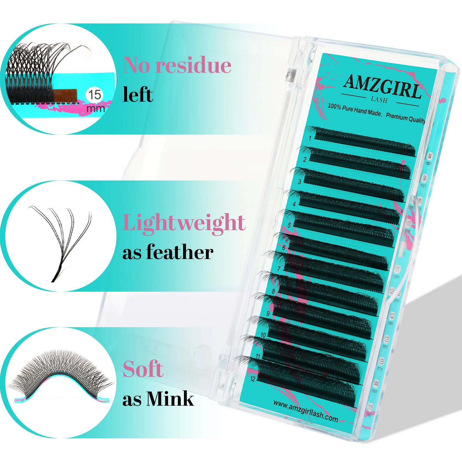 Amzgirl W شكل الرموش التلقائي المزهرة 3D/4D/5D/6D/8D رمش ملحقات المشجعين 8-15 مللي متر الطبيعية لينة المهنية جلدة