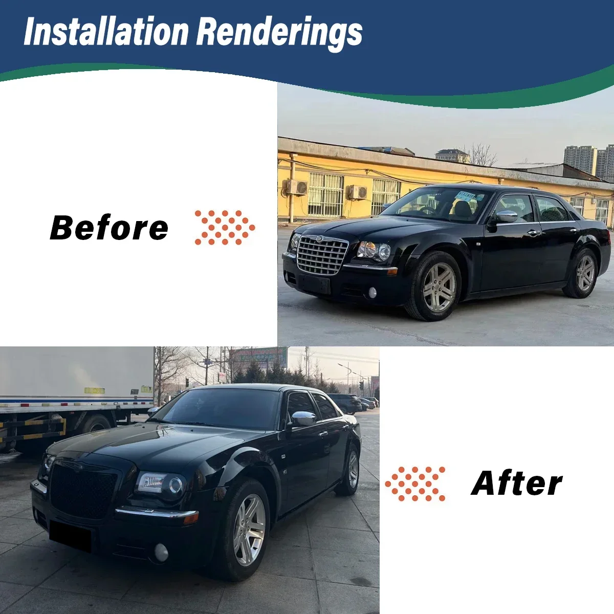 For Chrysler 300/300C 2005 2006 2007 2008 2009 2010 Black Front Bumper Air Intake Grille Body Water Tank Shield Modification Kit