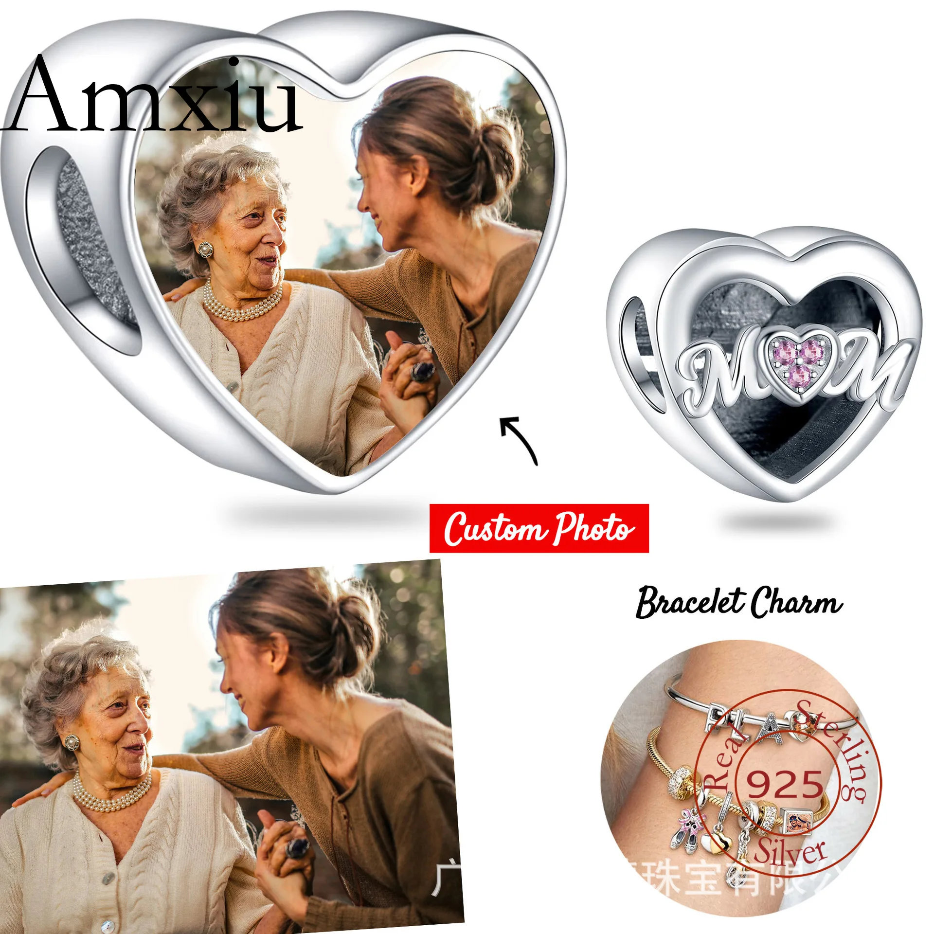 

Amxiu Sterling Silver 925 Custom Made Mother's Day Gift Beaded Mom DIY Jewelry Pendant Charm S925 Silver For Birthday