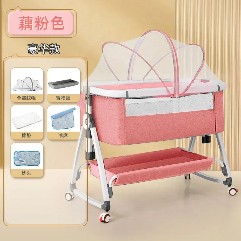 

Aluminum Alloy Crib Splicing Queen Bed Multi-functional Removable Folding Crib Baby Crib Cradle Bed