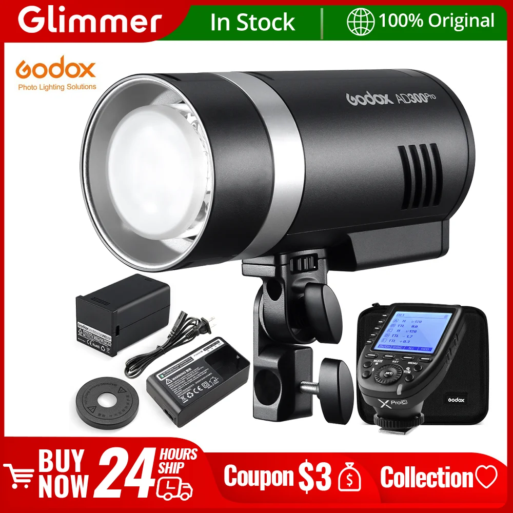 Godox AD300 Pro TTL 2.4G 300Ws 1/8000 HSS Outdoor Flash Light with Battery for Canon Nikon Sony Fuji Olympus Pentax