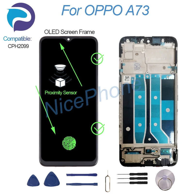 Oppo a73用の交換用LCDタッチスクリーンパネル,6.44インチ,cph2099 a73