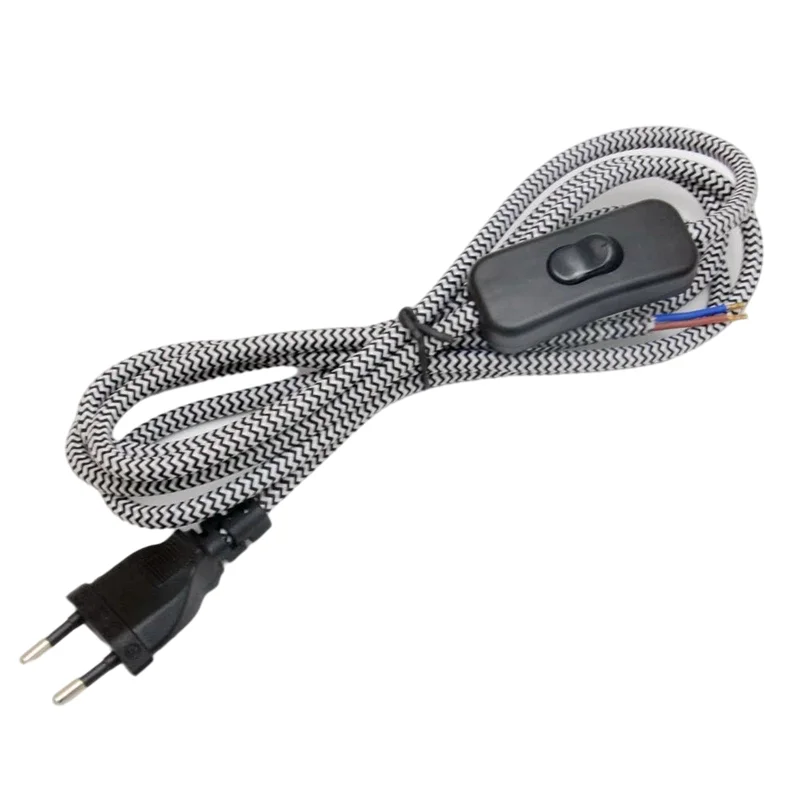 2.5m 220-250V AC Power Cord With European Plug on off Switch Textile Fabric Braided Wire Cable Power Supply Cord