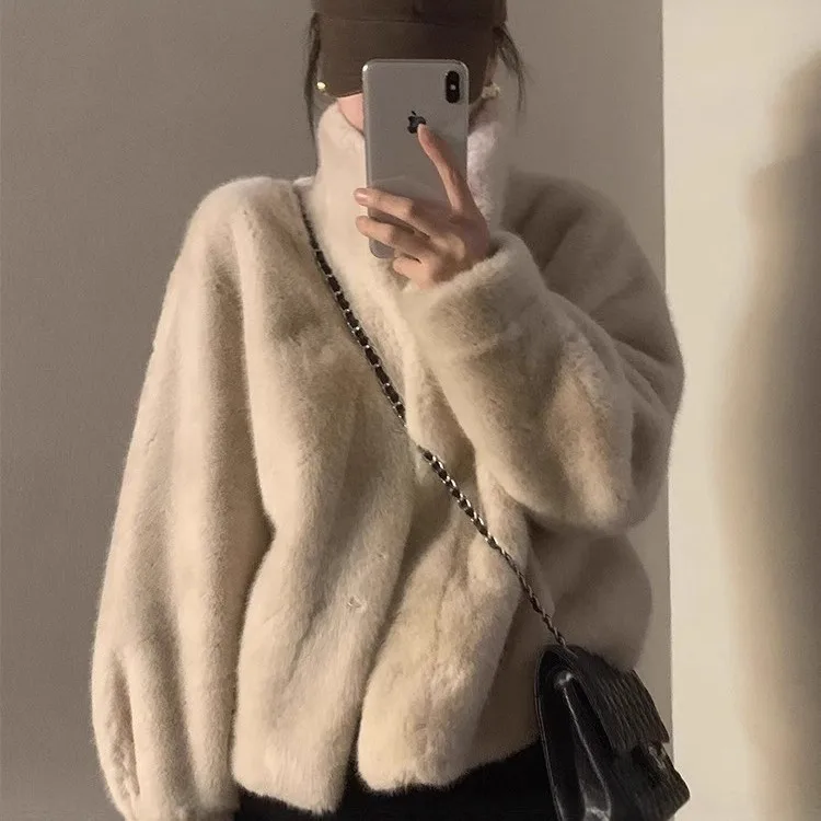 

Luxury High-end Winter Fur Coat Women Warm Long Sleeve Faux Fur Jacket Cardigan Fluffy Soft Short Tops Streetwear Casual Loose