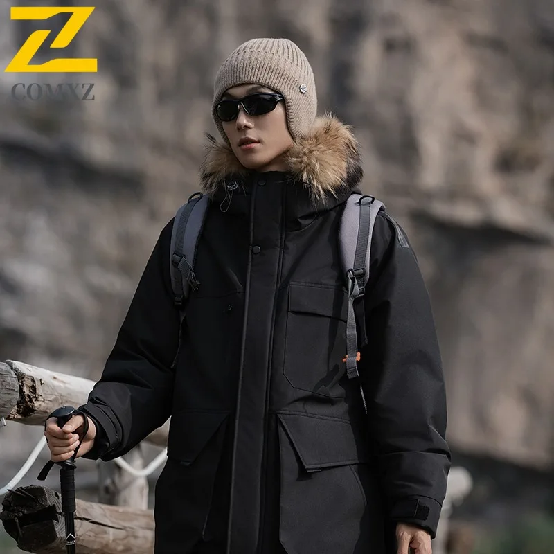 COMXZ Men Hardshell Puffer Jacket New Hooded Climbing Cold Protection Down Coat 90 Percent White Duck Down Windproof Autumn Coat