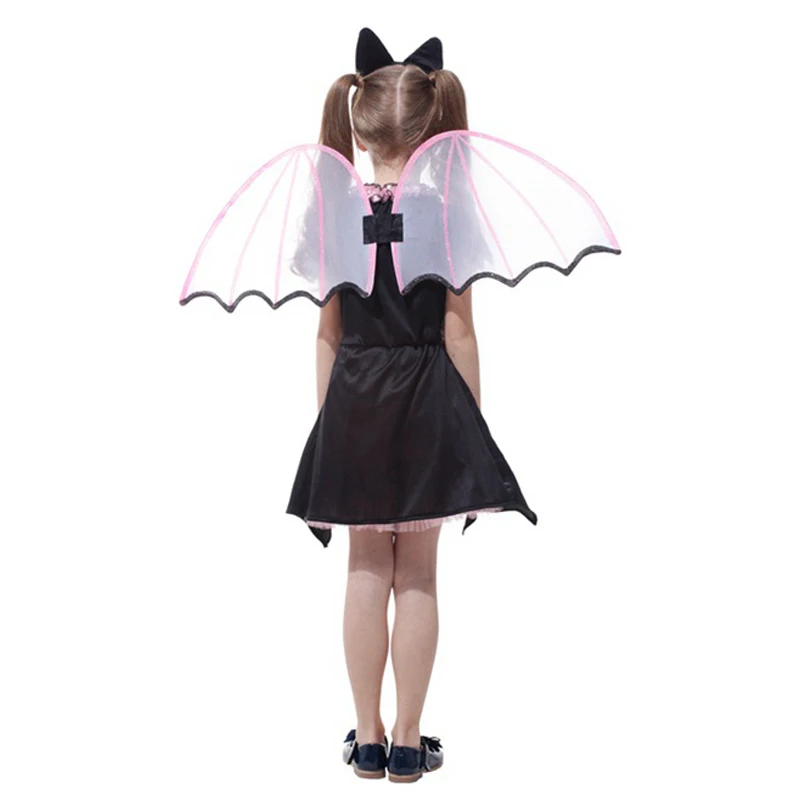 Robe Cosplay pour filles chauve-souris, déguisement d'halloween, avec cerceau à cheveux et ailes de chauve-souris, tenue de fête princesse pour bébé