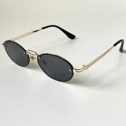 Unisex Small Oval Frame Metal Sunglasses Women Men 2024 Fashion Vintage Punk Sun Glasses Driving Eyewear Shades UV400 Goggles