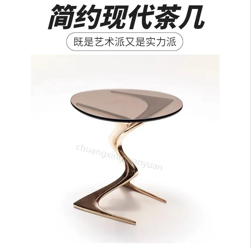 Simple art fiberglass small coffee table living room sofa side model room Italian casual coffee table round corner table