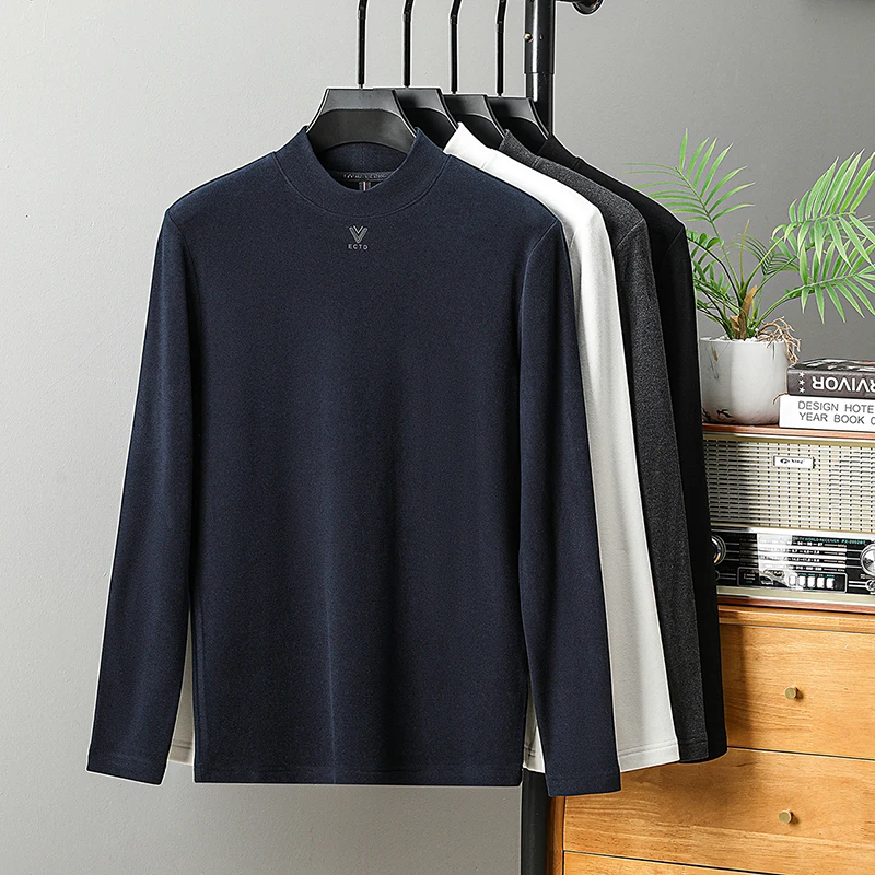 men's autumn winter high quality long sleeves t-shirt velvet fleece versatile keep warm base layer leisure fashion men clothing