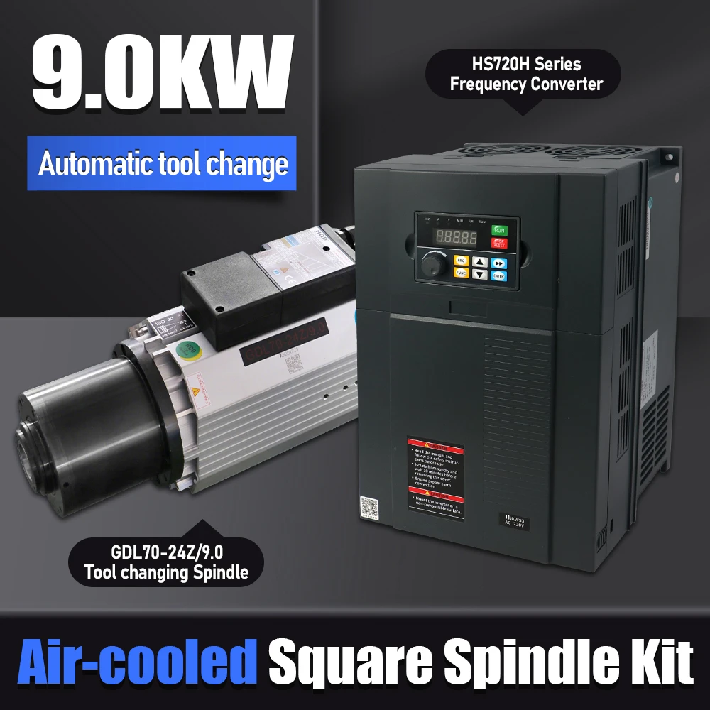 

HQD 9KW ATC CNC Spindle Motor For wood Aluminium soft metal ISO30 24000rpm + 11kw VFD AC 340-440V 200-240V 3.68Nm