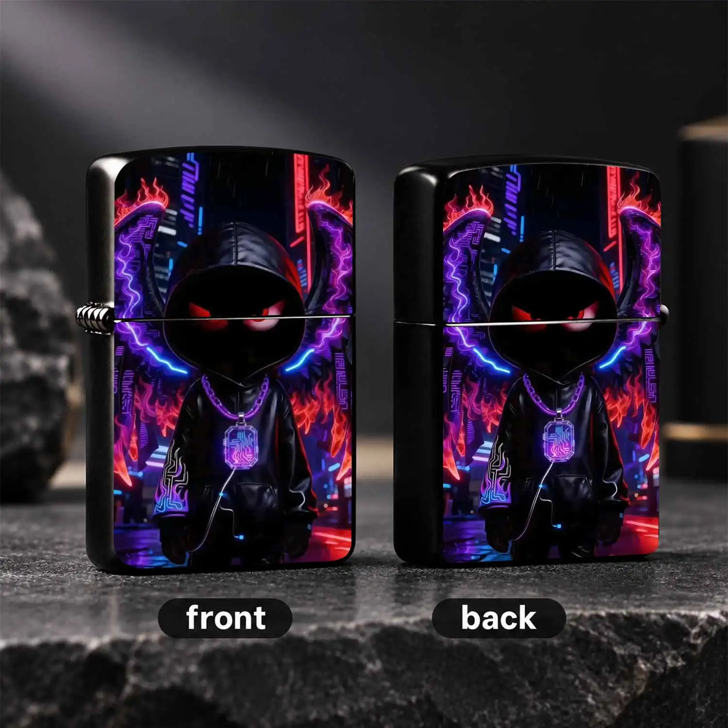Cyber Style Cool Masked Character Portable Igniter, Neon Mechanical Wing Flame Vibe Unique Trendy Decor, Cyber City Trendsetter Daily Carry Item, Multi-Scene Applicable Practical Creative Gift For Everyday Use A Humorous And Interesting Lig