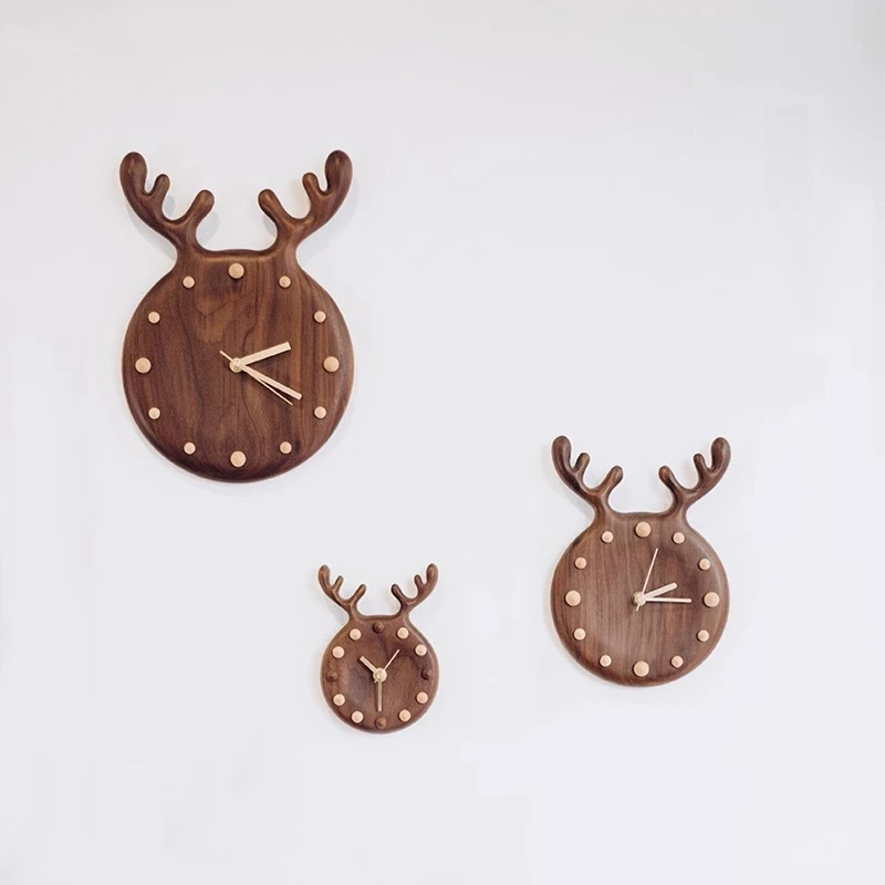 

Nordic Solid Wood Wall Clocks Japanese Designer Luxury Antler Wall Clocks High-end Minimalist Home Décor Reloj De Pared FYWC