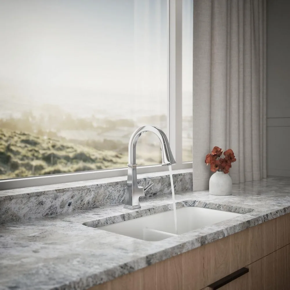 KOHLER K-23830-CP Riff Pull-Down Single-Handle Kitchen Faucet, Kitchen Sink Faucet with Pull-Down Sprayer, Polished Chrome