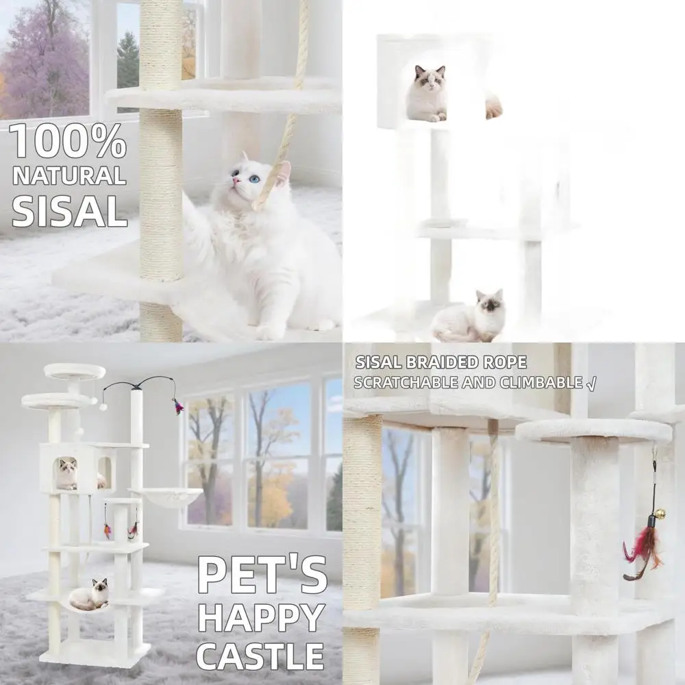 

Multi-Level Beige Cat Tree with Condo, Hammocks, and Rotating Toy (64'')
