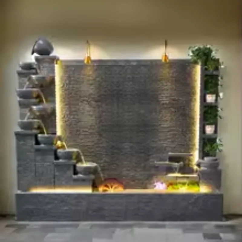 Granite Stone Water Wall Fountain Large Outdoor Design With LED Lighting For Garden Villa Landscape