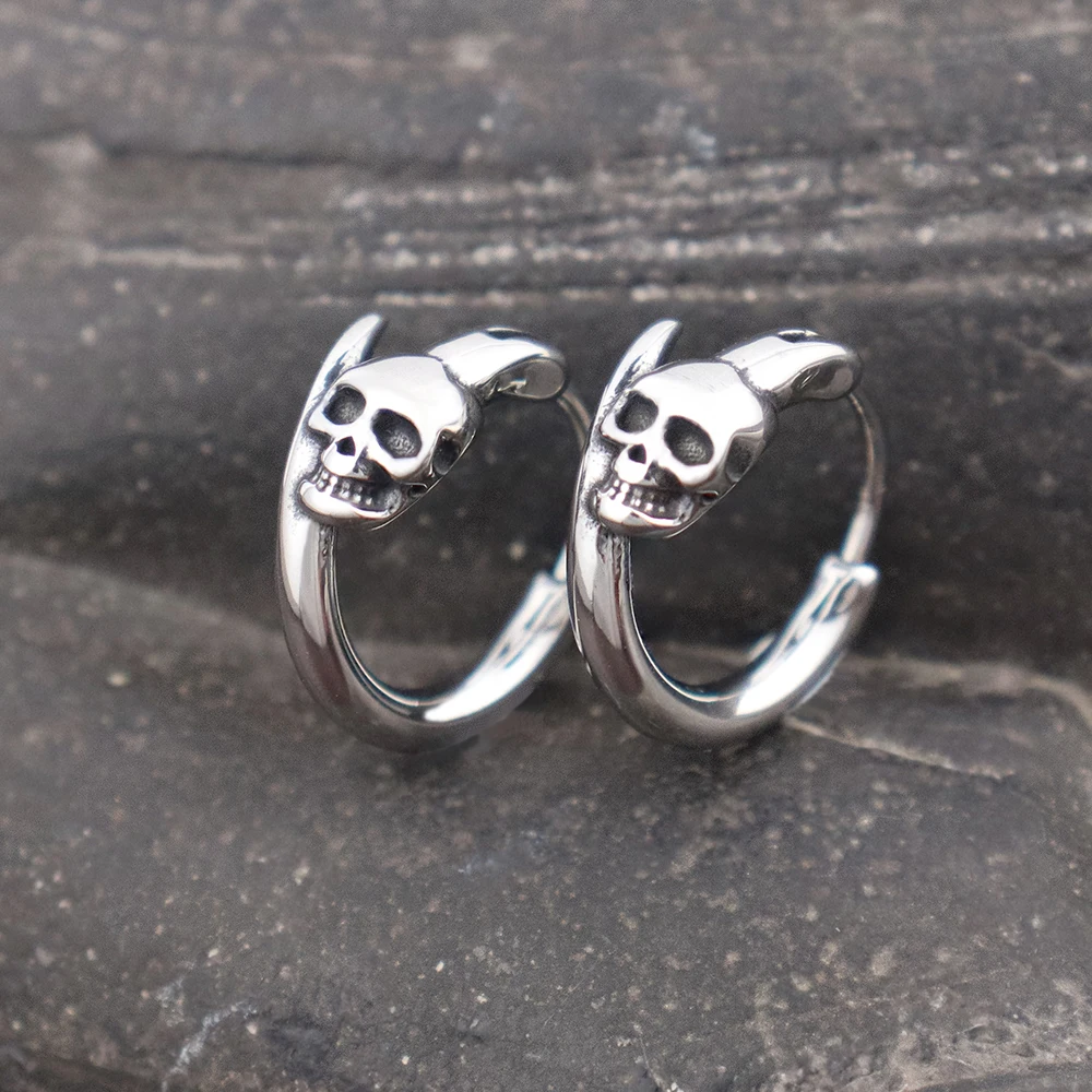 Punk Skull Earrings for Men and Women Stainless Steel Personality Street Hip Hop Skull Hoop Earring Charm Jewelry Dropshipping