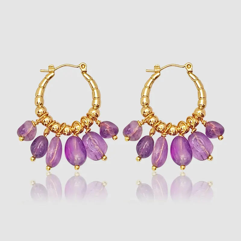 

Bohemia Hand Knitted Earrings Purple Circle Crystal Beads Simple Versatile Original Jewelry Accessory for Women