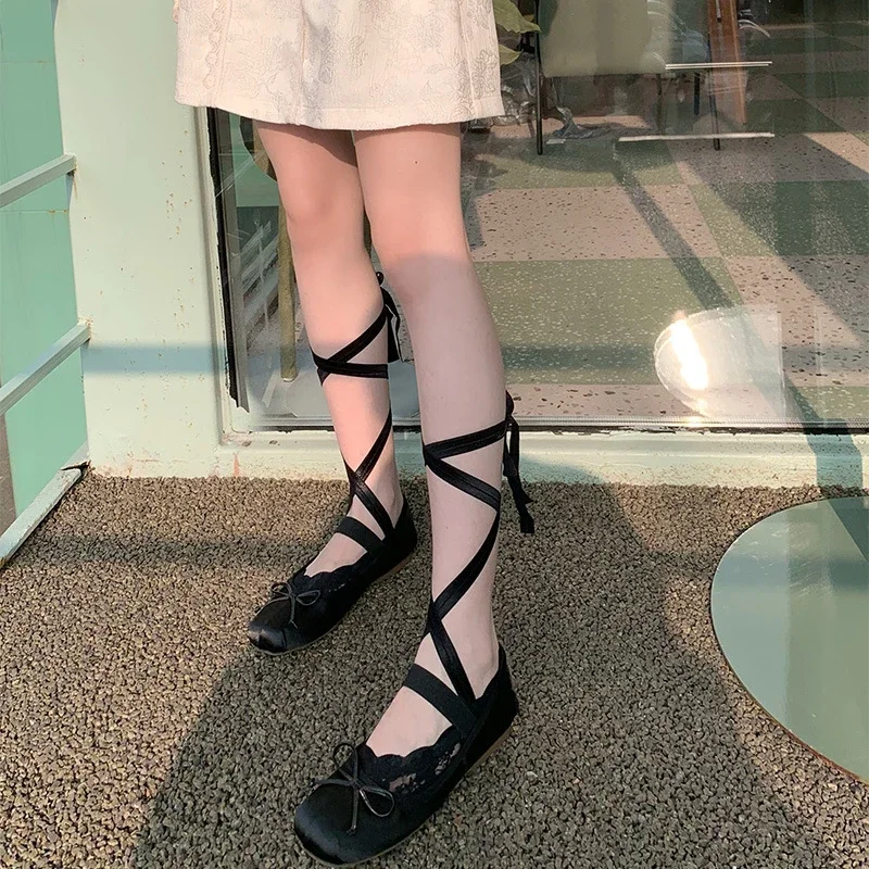 Kaus kaki tidak terlihat dasi silang kaus kaki perahu renda balet JK kaus kaki Lace Strappy Lolita DIY kaus kaki potongan rendah katun stoking tak terlihat