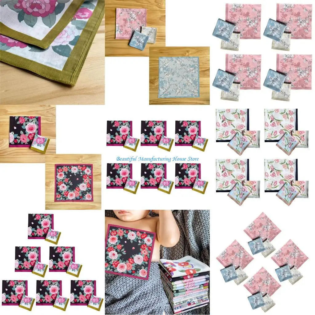 E56A Floral Pattern Sweat Absorbent Pocket Handkerchief for Sports and Outdoor Activity Soft and Absorbent Pocket Towel