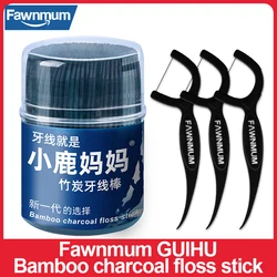 Fawnmum limpeza dental carvão de bambu palhetas de fio dental barril escova interdental para cuidados com os dentes palitos com fio oral