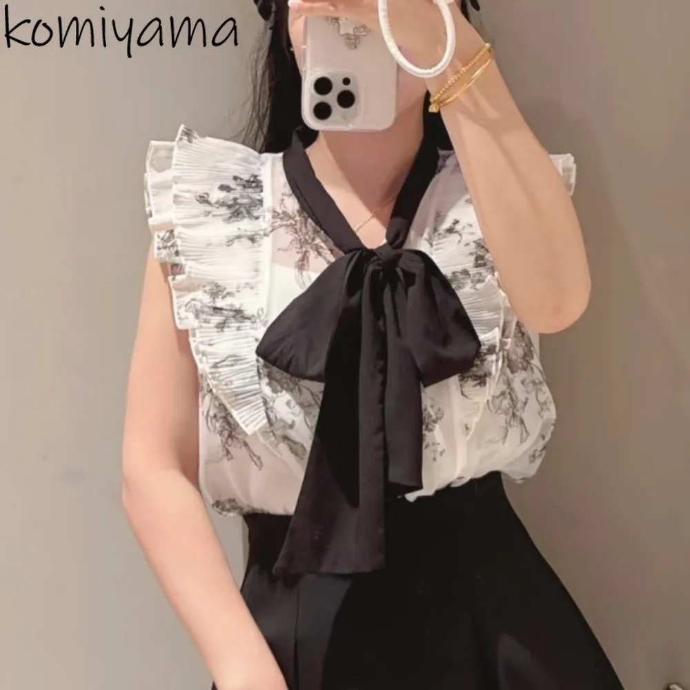 

Flying Sleeve Blusas Mujer Bow Woman 2025 Shirts & Blouses Japan New Hit Color Print Ropa Clothing Elegant Loose Camisas