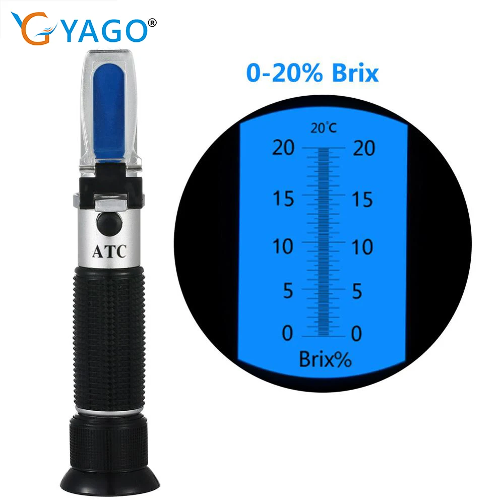 Handheld Brix Refractometer 0-20% Sugar Meter Refractometer Digital Sugar Testing Tool for Honey,Food,Fruit Juice With PU Bag