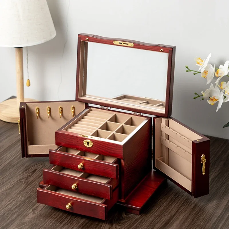 Big Size Wood Jewelry Box for Women Ring Necklace Earrings Display Storage Box Organizer Case Drawer for Women