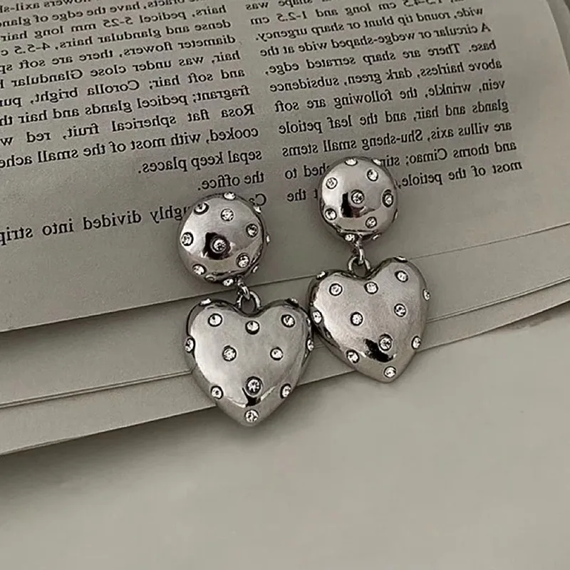 Korean Silver Color Crystal Heart Drop Earrings for Women Decorated Metal Love New Fashion Jewelry Dangle Earings Brincos Gifts