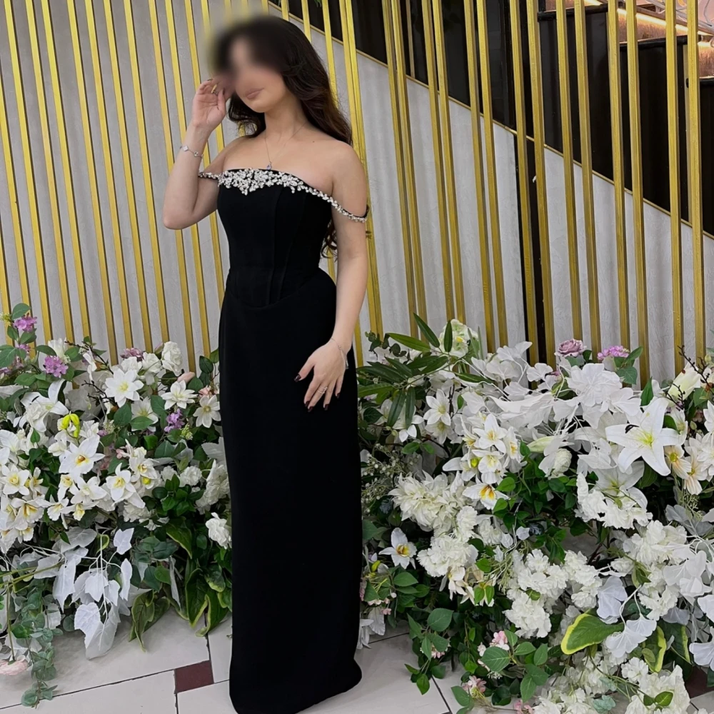 Customized Formal Evening Dress Rhinestone Charming Black Straight Long Dresses Bespoke Occasion Elegant Party Wedding