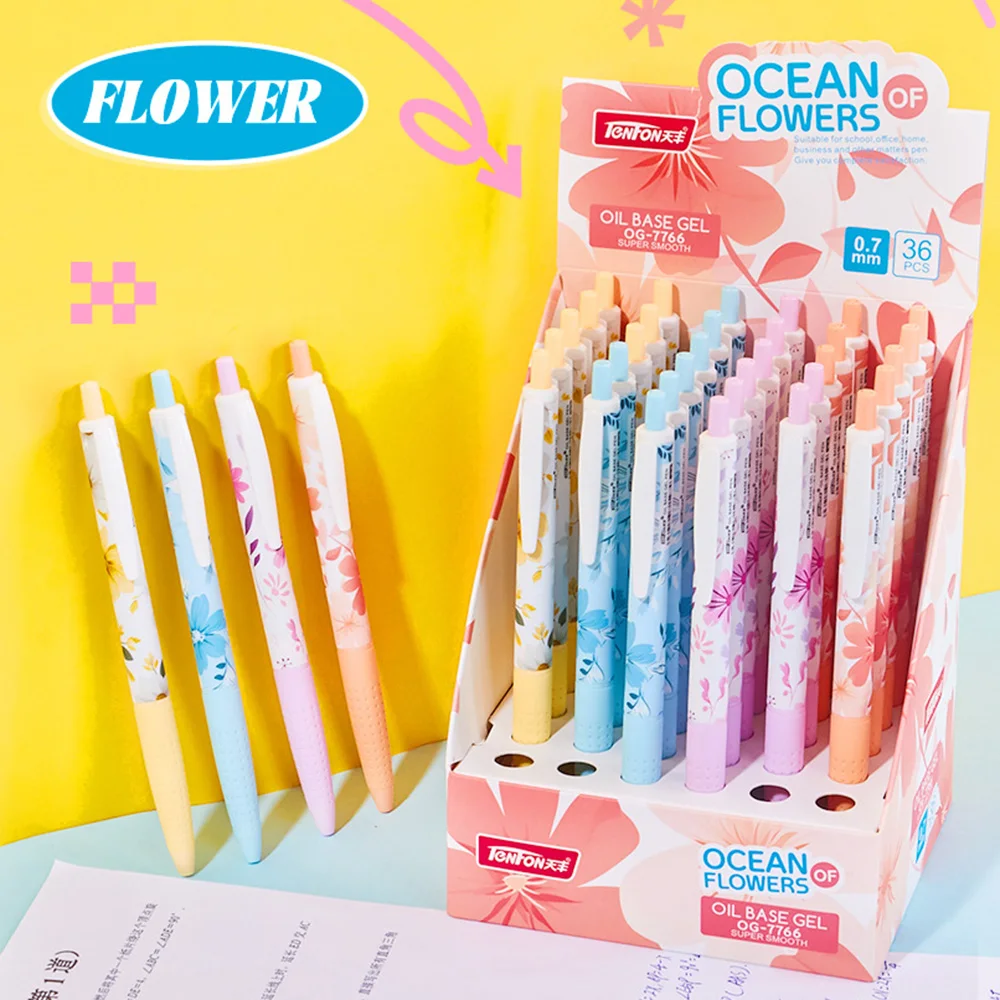 

36pcs Ocean of Flower Ballpoint Pens Aesthetic Stationery Flower Oil Ball Gel Pens for Writing Office Accessories Wholesale Item
