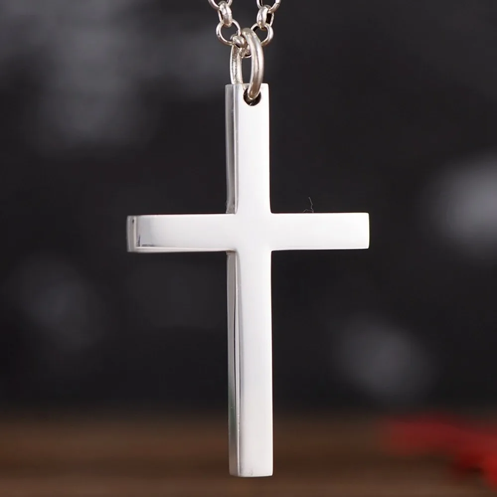 

Real Pure 999 Fine Silver Men Women Lucky Smooth Square Cross Pendant 9.2g