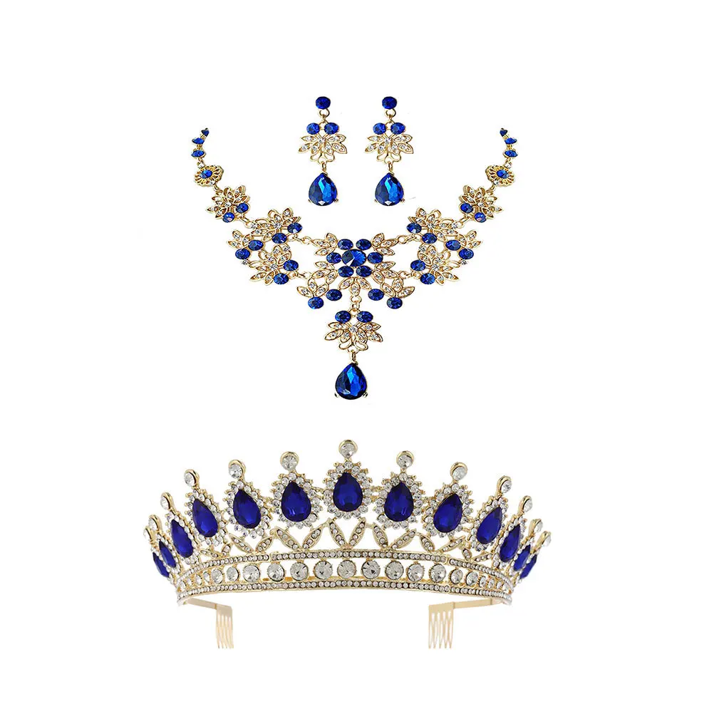 

Stylish Crown Necklace Earring Set Blue Elegant Jewelry for Women Special Party Prom Accessory Unique Gift Elegant Jewelry