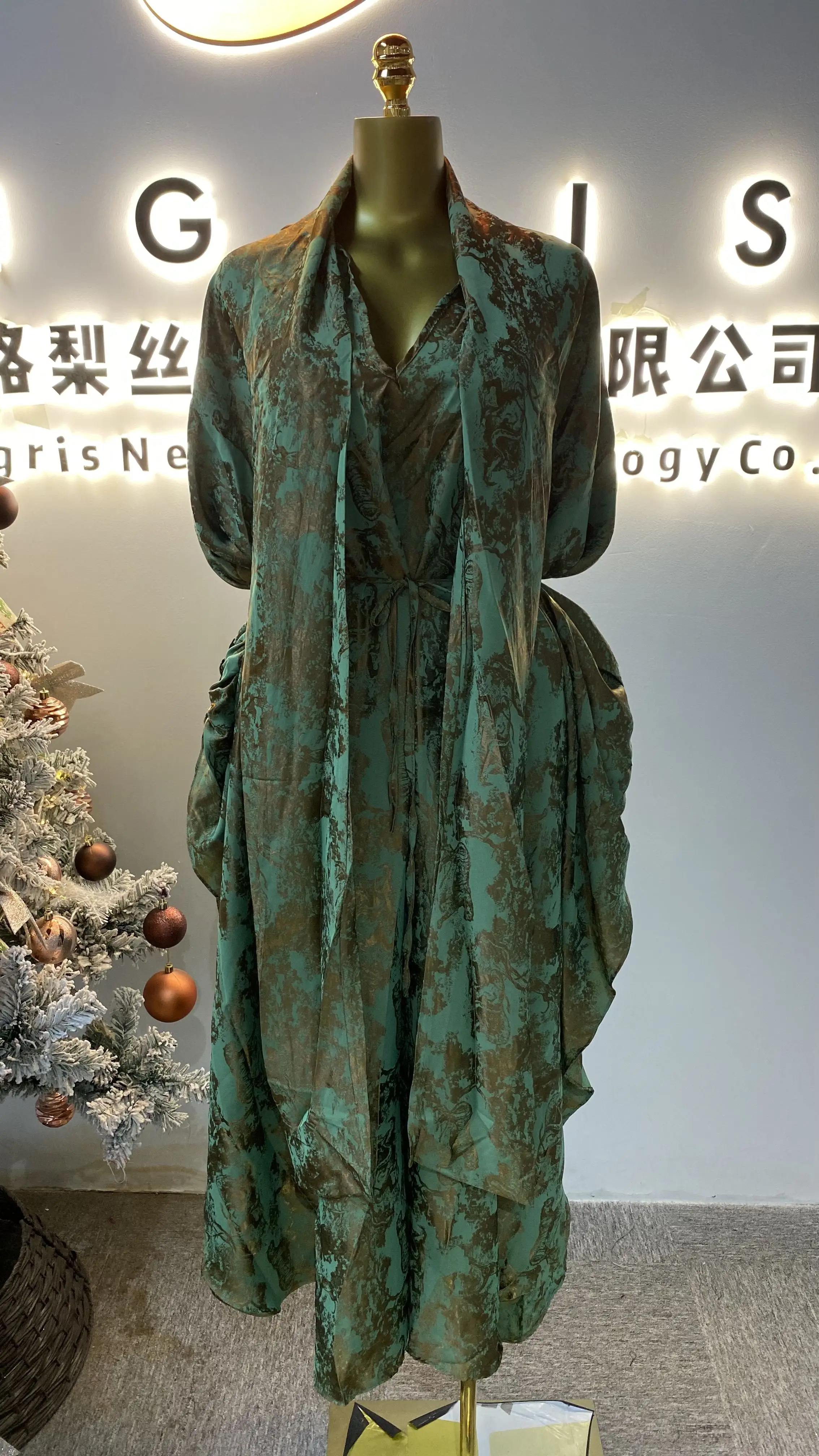 

Summer bow-neck bandage casual Maxi women's clothing empire patchwork print lace dress-GZXX057