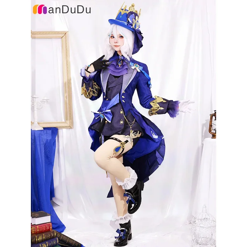 أسود Furina de Fontaine Focalors تأثيري حلي Genshin تأثير لعبة لعب الأدوار الباروكات كوميك كون المهنية ثلاثية الأبعاد الرسوم المتحركة الدعامة