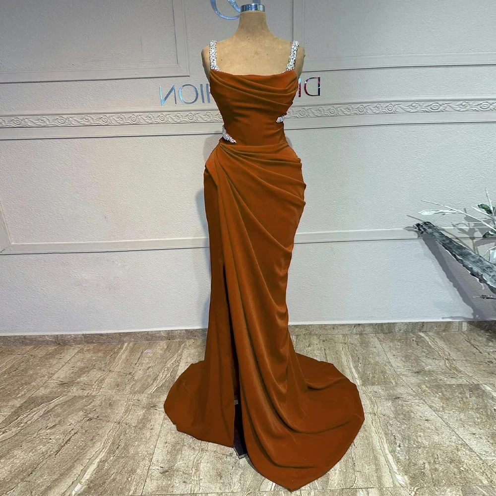 Customized Evening Dresses  Classic Formal Intricate Jersey Ruched Pleat Straight Spaghetti strap Long Dresses High quality