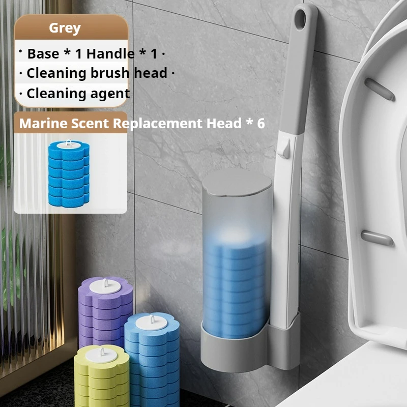 Wall Mount Disposable Toilet Brush Cleaner Set With Long Handle Bathroom Cleaning Sponge Brush With Replaceable Brush Head