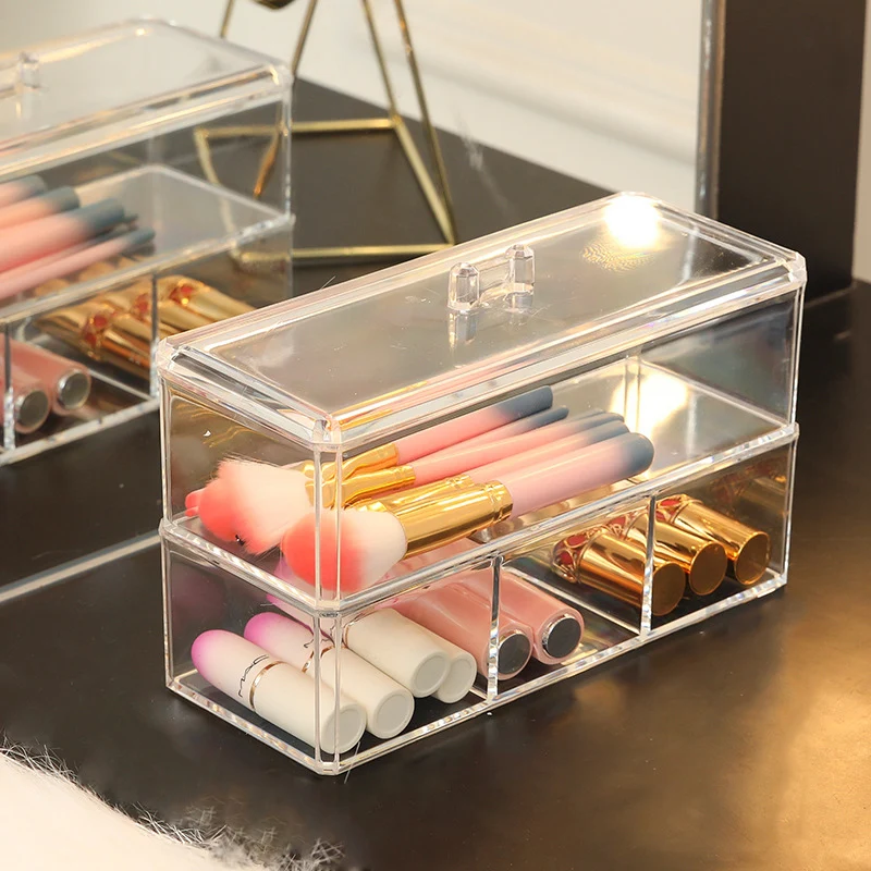 Acrylic Makeup Organizer for Storage Boxes Desktop Cosmetic Rack Lipstick Finishing Grid Box Layered Drawer Storage Display Box