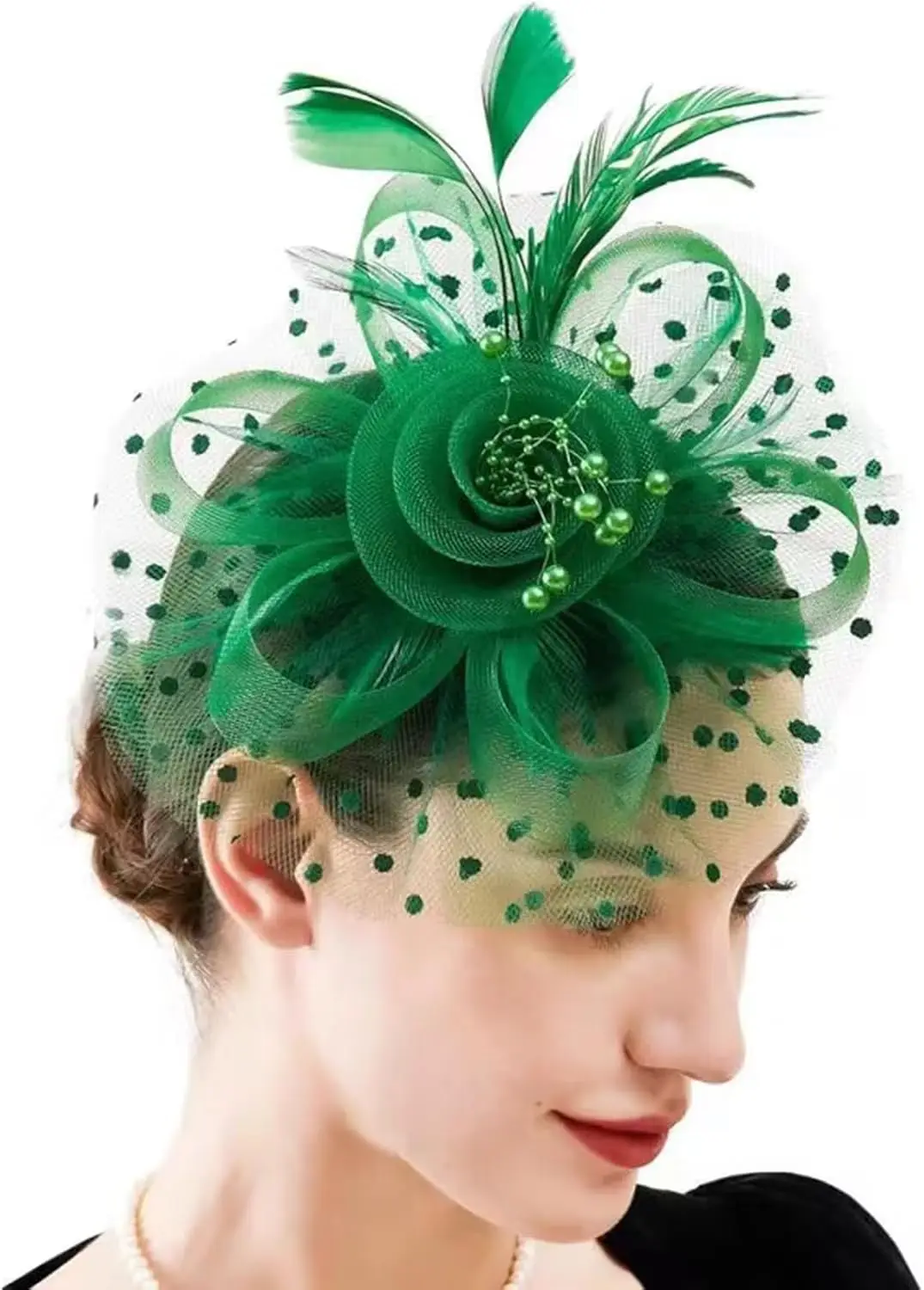 Sombrero para Fiesta de Té para Mujer, Diadema con Plumas y Malla Floral