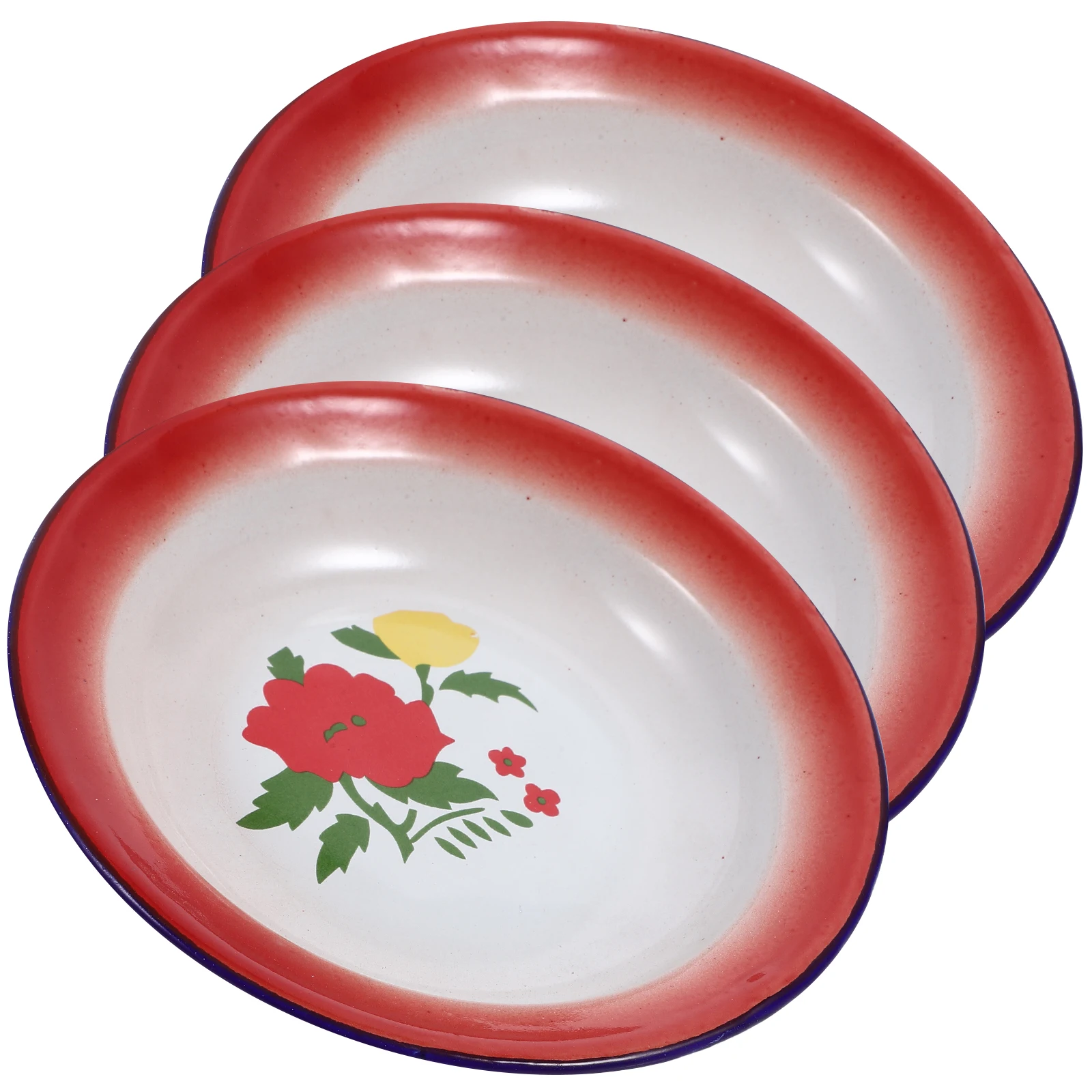 

3 Pcs Thickened Steamed Dish Snack Tray Food Platters Vintage Plates Sink Chinese Style Enamel Dinner Iron Serving Trays