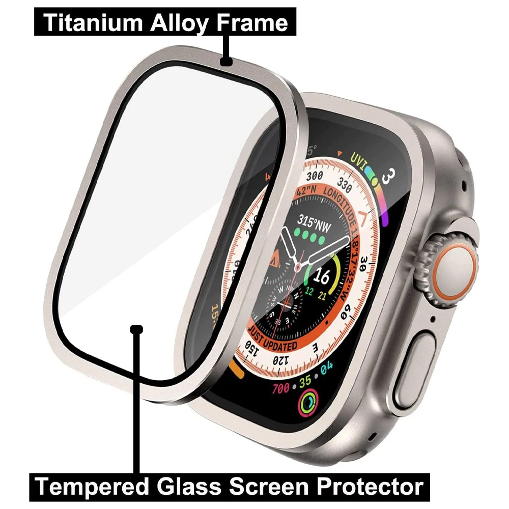 Apple Watch用スクリーンプロテクター,超硬金属合金アクセサリー,フレーム強化ガラス,iwatchウルトラケース,49mm