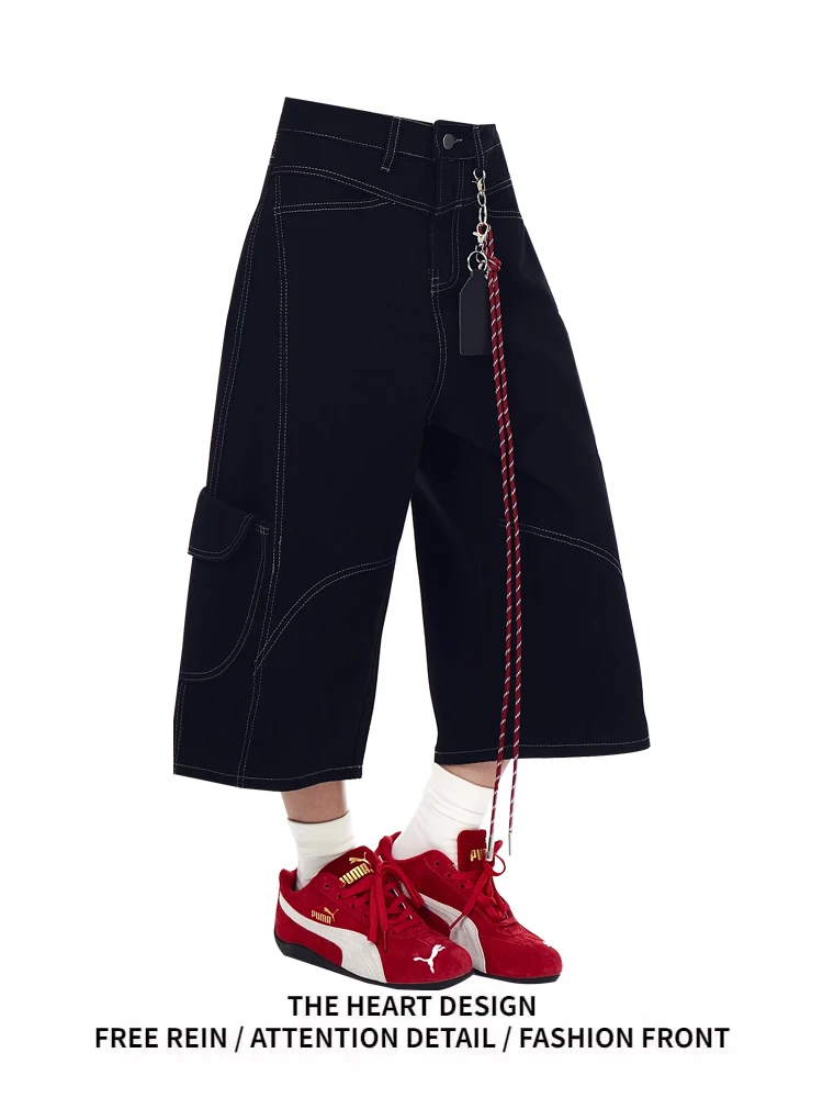 

Американская ретро-деконструированная рабочая одежда, женские летние новые дизайнерские широкие брюки Seven kets, джинсы с высокой талией