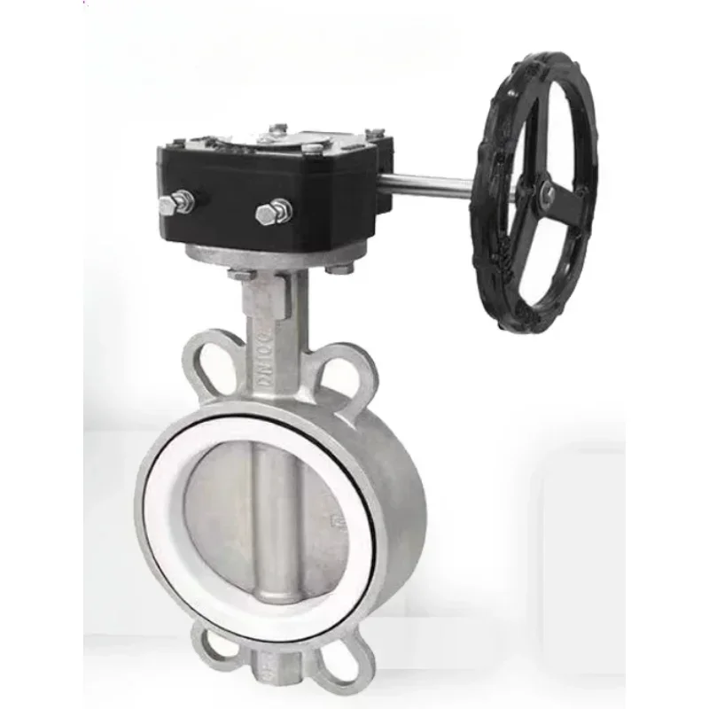 

D371X/F-16P stainless steel 304 turbine wafer type Tetrafluoro corrosion-resistant worm butterfly valve DN100 125