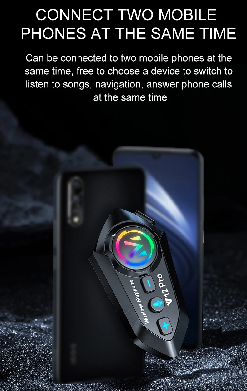 Y12 Pro Motorradhelm Bluetooth Headset Intercom Entfernung 500M IP56 Staub und wasserdicht Sprachassistent Mischen Musik Teilen – Detail 13